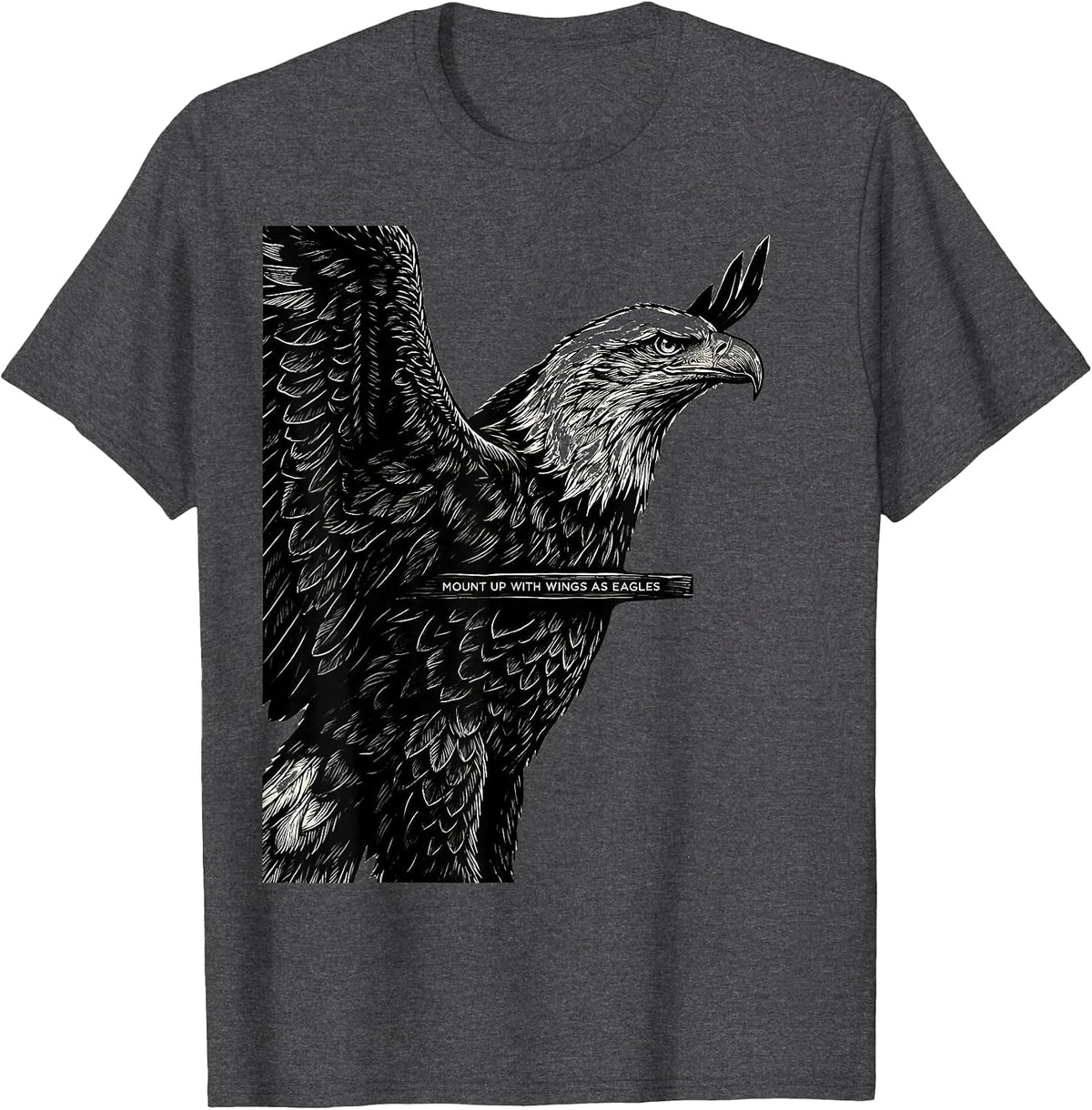 Men's Mount Up With Wings As Eagles Scratchboard Eagle Lover Faith T-Shirt - Dark Heather Grey