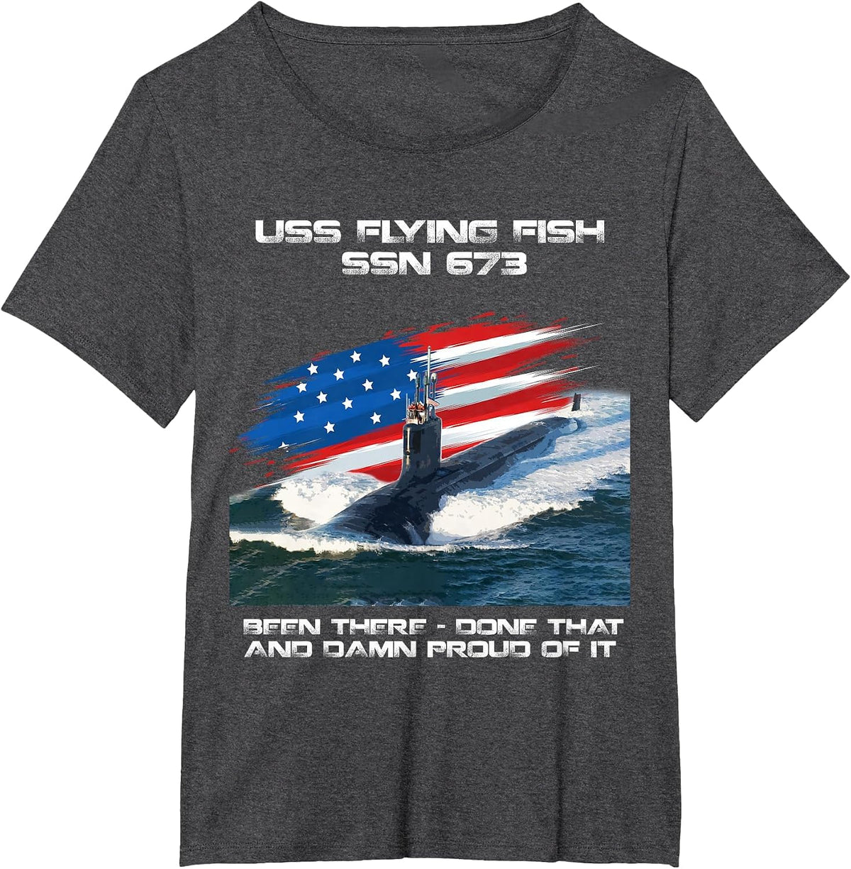 USS Flying Fish SSN-673 American Flag Submarine Veteran Xmas T-Shirt - Dark Heather Grey