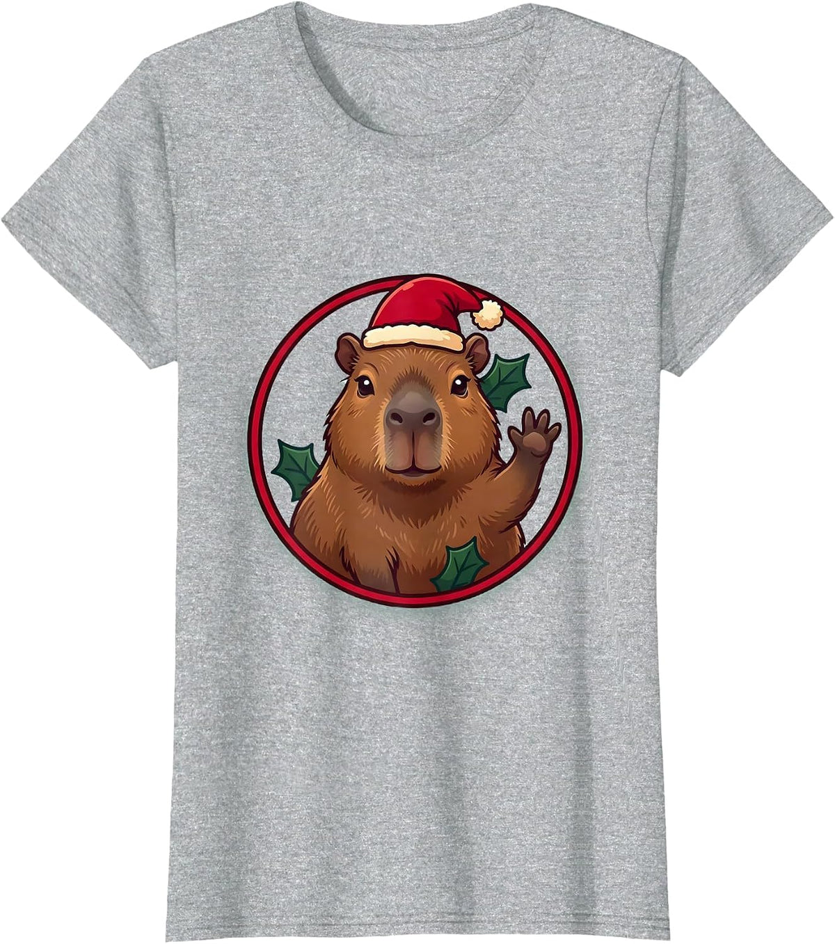 Cute Capybara Santa Hat Christmas Animal Lover T-Shirt - Heather Grey