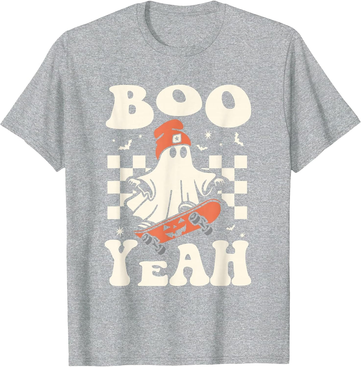 Boo Yeah Halloween Ghost Boys Retro Skateboard Toddler Kids T-Shirt - Heather Grey
