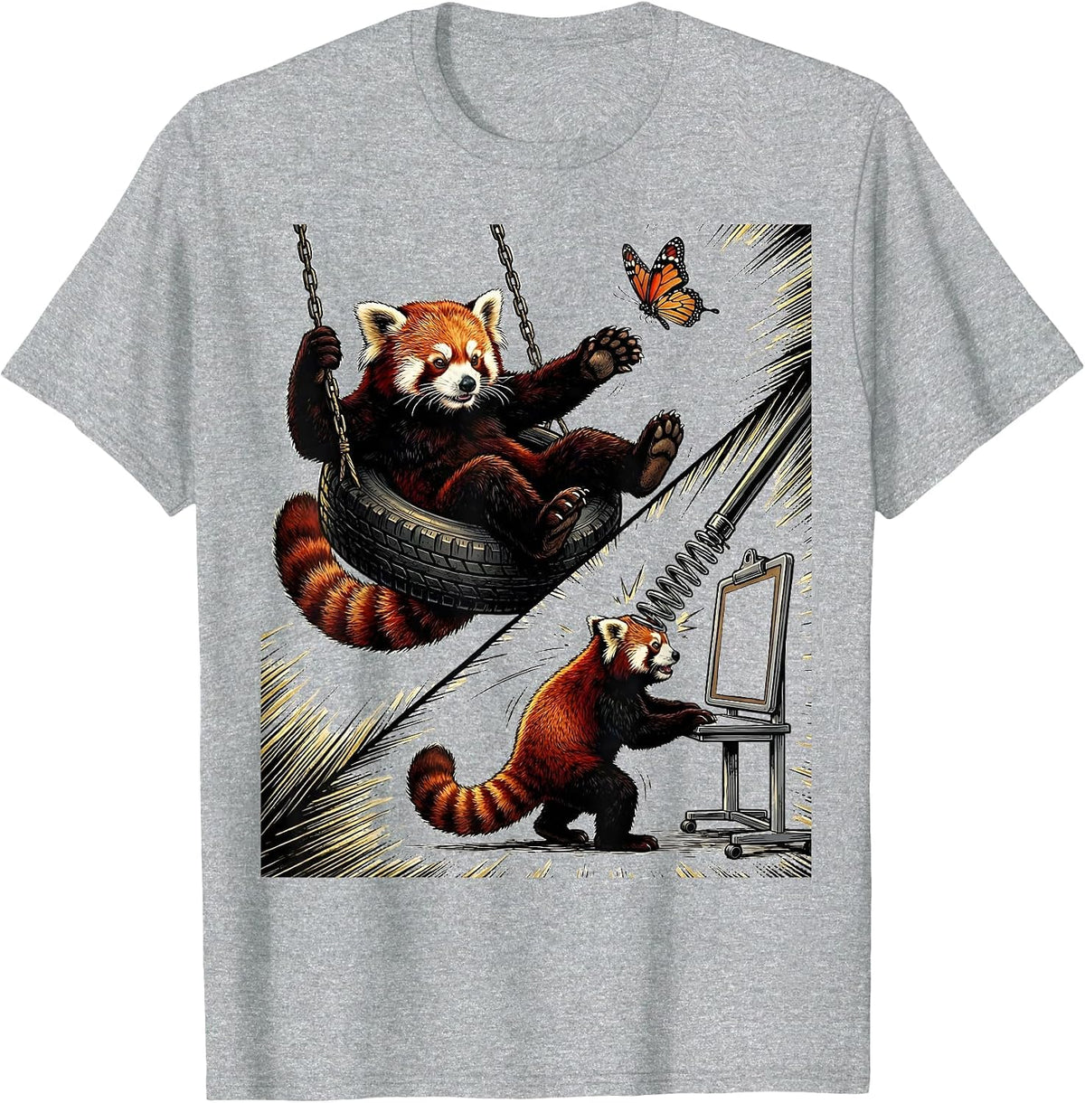 Men's Red Panda Dilly Dally Forced To Lock In Meme Humor T-Shirt - Heather Grey