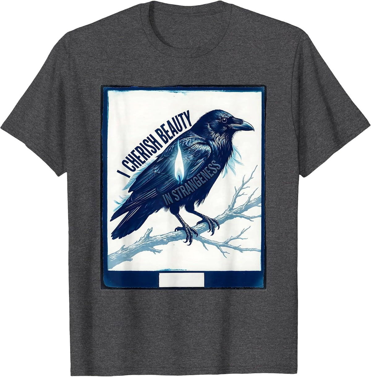 I Cherish Beauty In Strangeness Gothic Edgar Allan Poe Raven T-Shirt - Dark Heather Grey