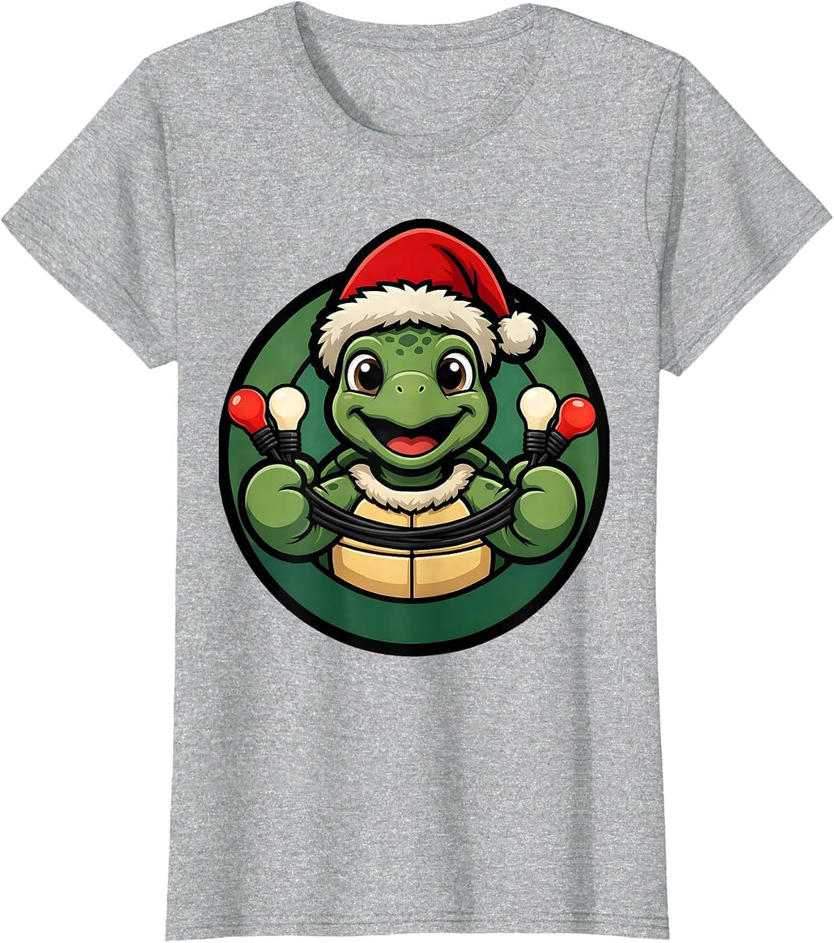 Women's Sea Turtle Santa Hat Mascot Logo Christmas Lights Novelty T-Shirt - Heather Grey