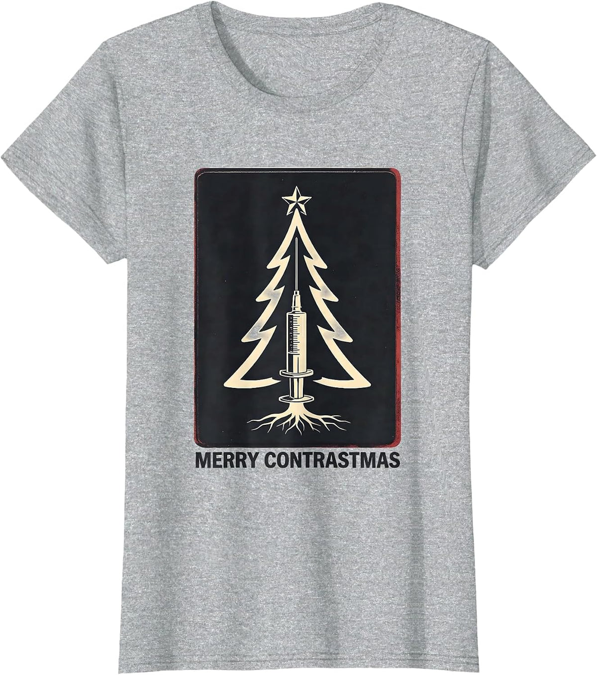 Women's Merry Contrastmas Radiology Tech Christmas Skeleton Humor T-Shirt - Heather Grey