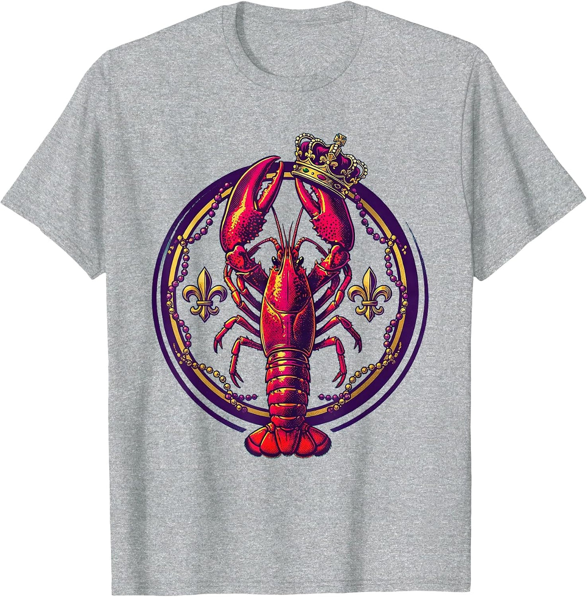 Men's Crowned Crawfish Mardi Gras Festive Graphic T-Shirt - Heather Grey