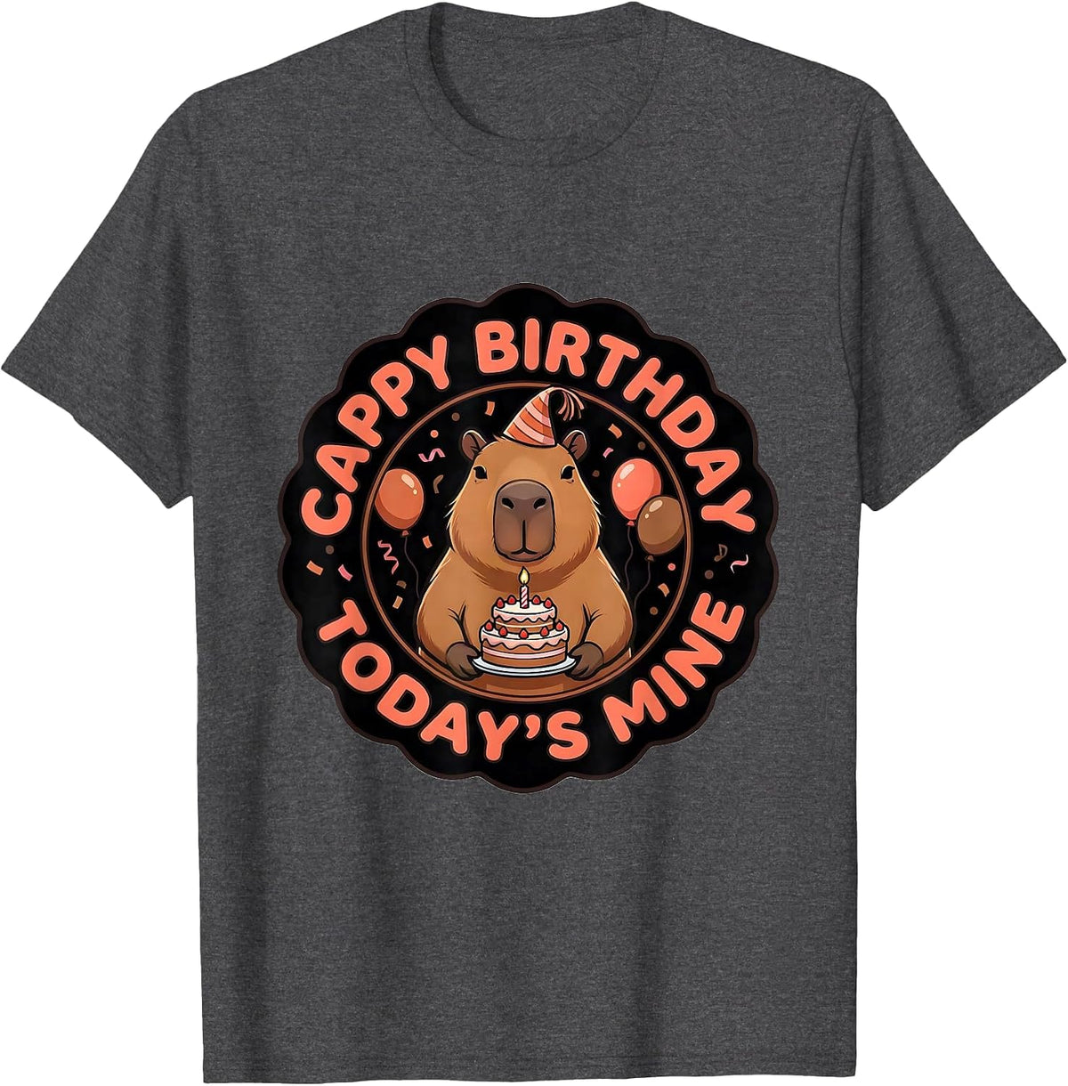 Cappy Birthday Today’s Mine Kawaii Capybara Kids Party T-Shirt - Dark Heather Grey