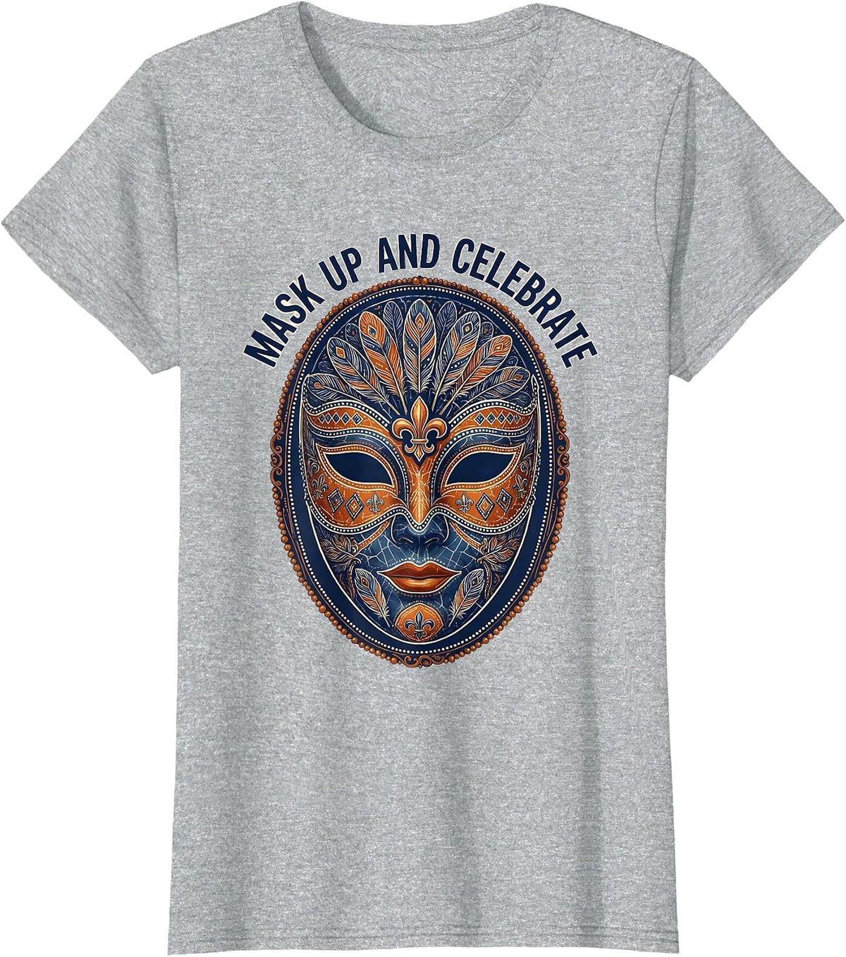 Mask Up and Celebrate Mardi Gras Design T-Shirt - Heather Grey