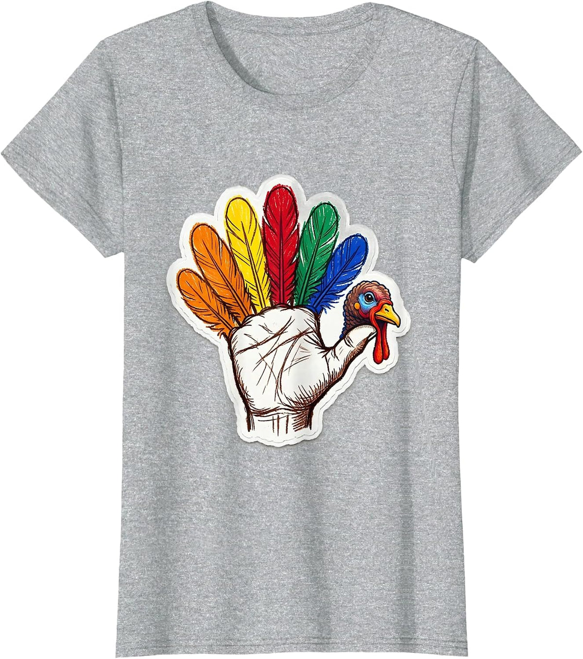 Hand Turkey Drawing Wobbly Fingers Kindergarten Art T-Shirt - Heather Grey