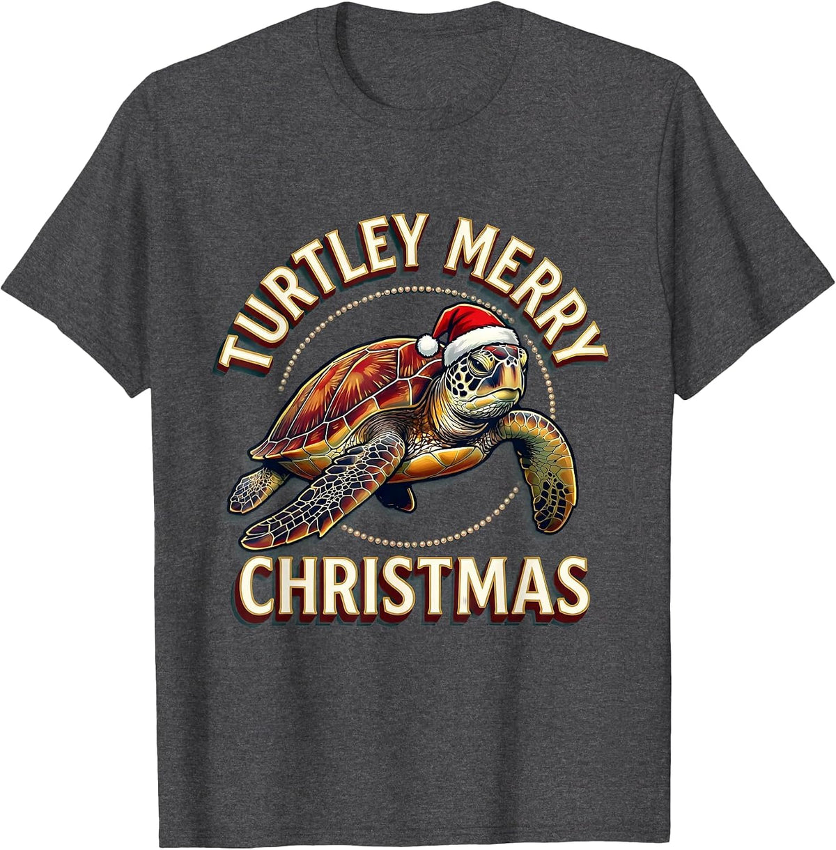 Men's Turtley Merry Christmas Sign Painter Whimsical Sea Turtle T-Shirt - Dark Heather Grey