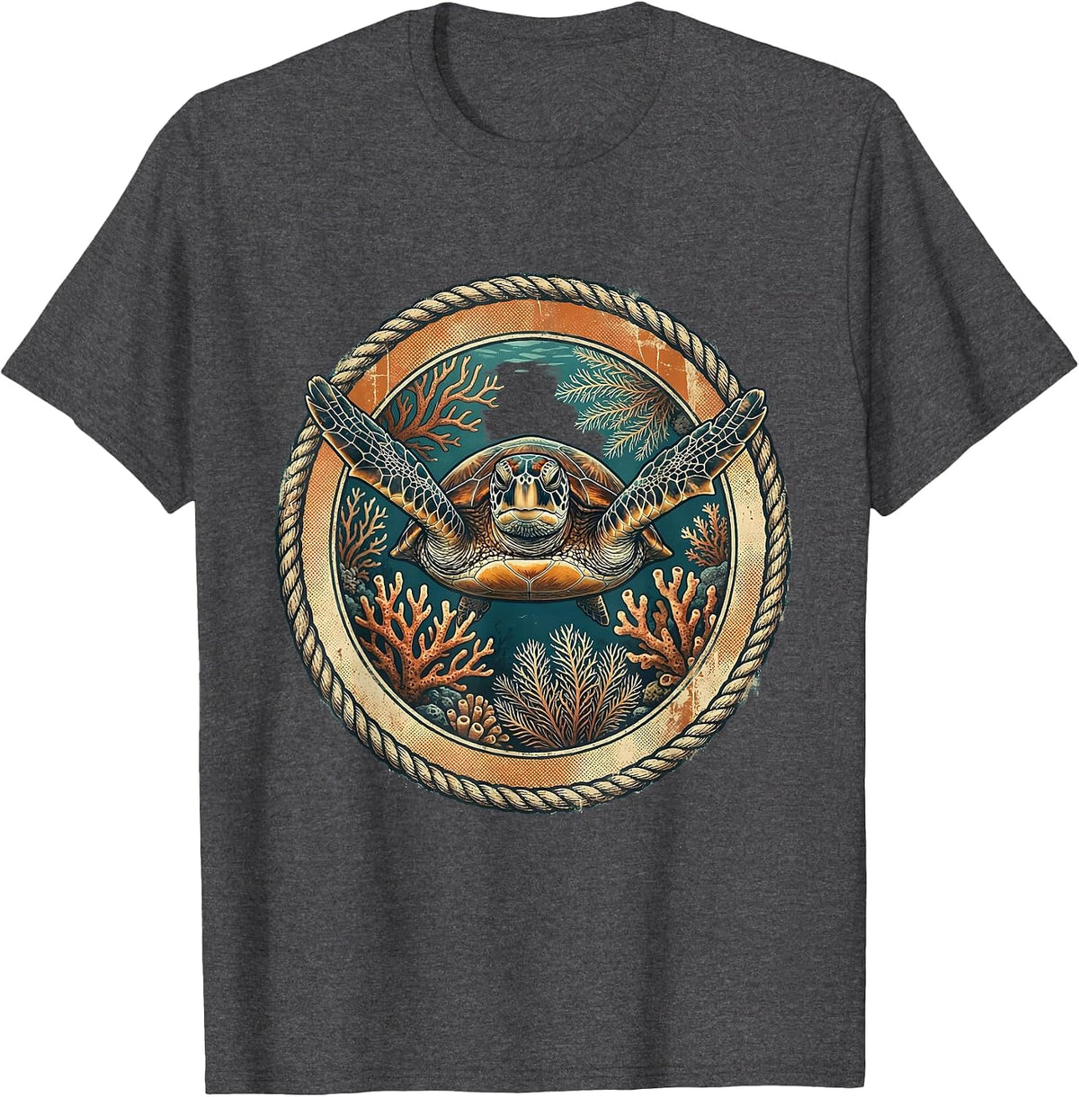 Dominican Sea Turtle Coral Reef Graphic T-Shirt - Dark Heather Grey