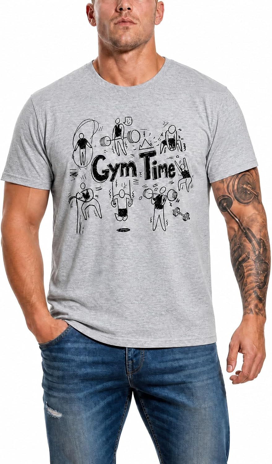Men's Gym Graphic Tees - Workout Sports T-Shirt for Bodybuilding - G7-grey