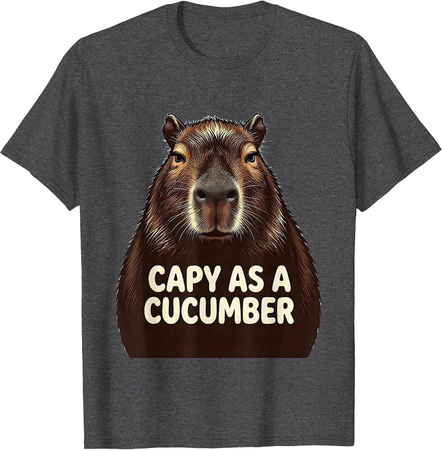 Men's Capy As A Cucumber Funny Capybara Meme Gamer T-Shirt - Dark Heather Grey