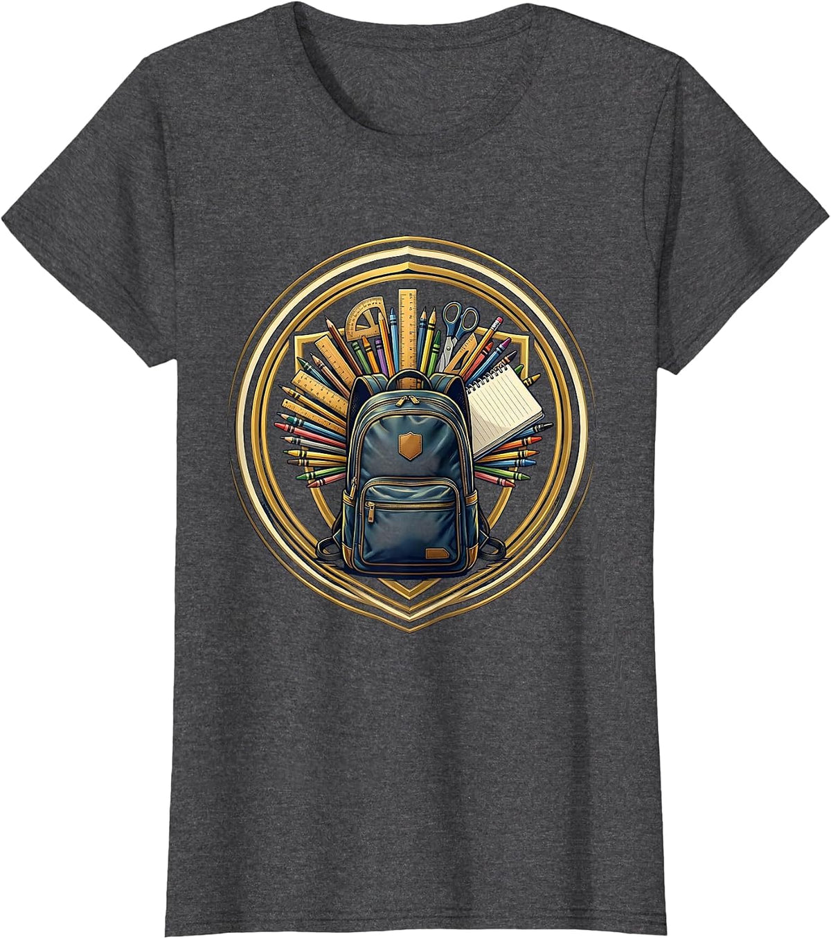 Women's 5th Grade Teacher Backpack School Supplies Graphic T-Shirt - Dark Heather Grey