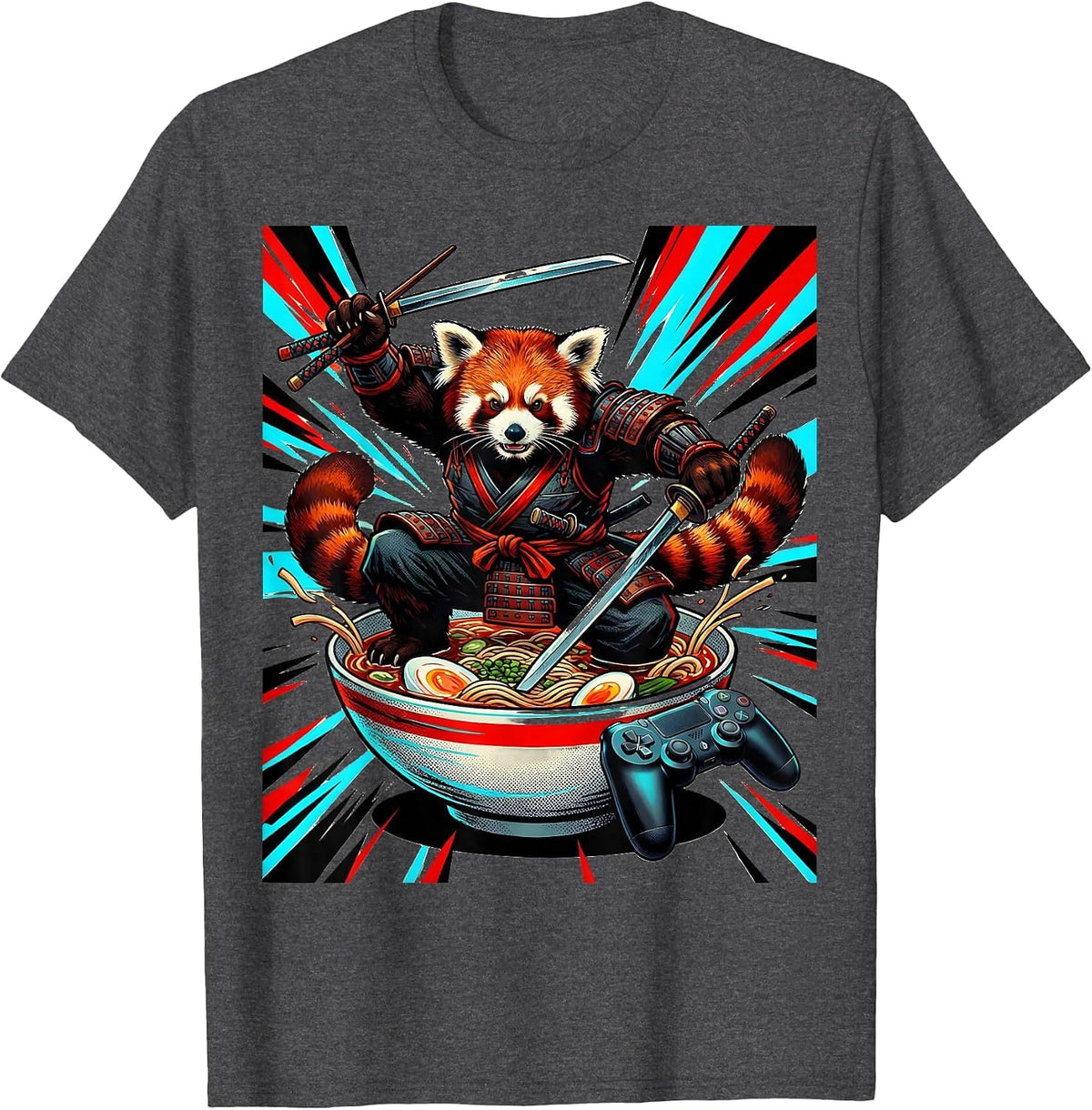 Red Panda Arcade Ronin Pop Art Anime Gamer Gift T-Shirt - Dark Heather Grey