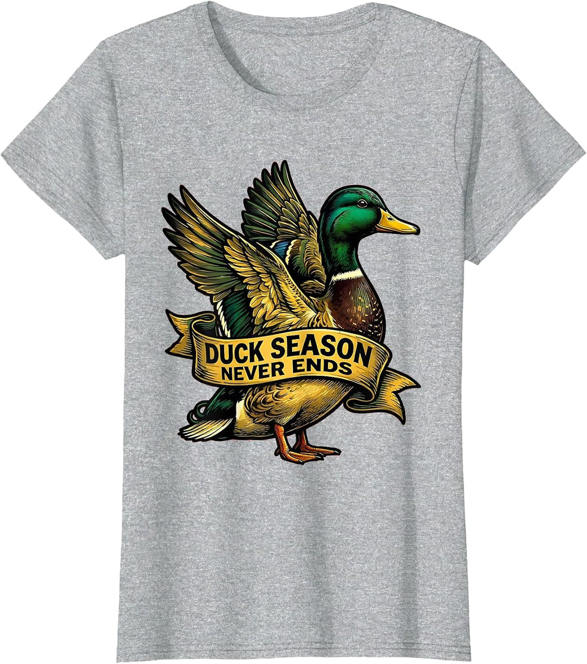 Duck Camo Duck Season Never Ends Design T-Shirt - Heather Grey