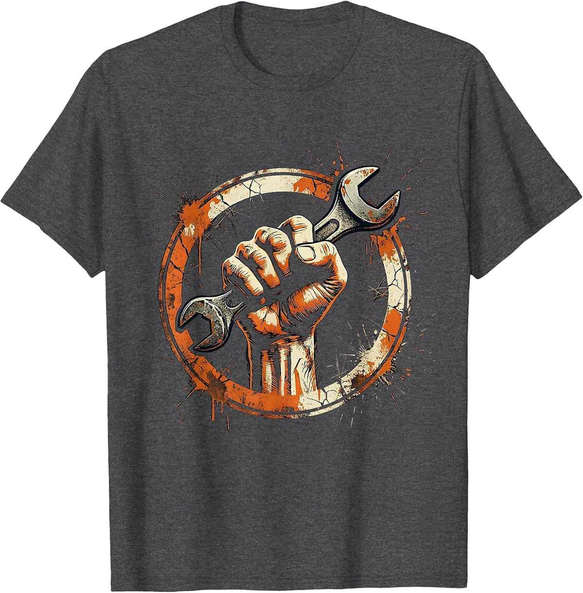 Men's Mechanic Torque Wrench Grip Graphic Tee T-Shirt - Dark Heather Grey