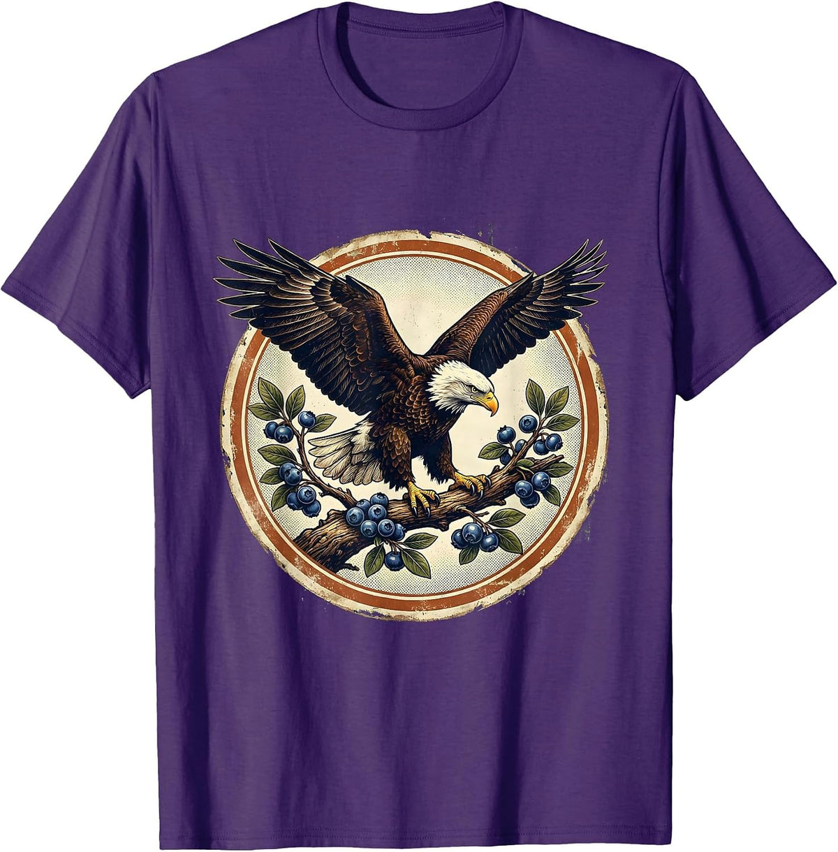Men's Eagle and Blueberry Branch Patriotic Illustration T-Shirt - Purple