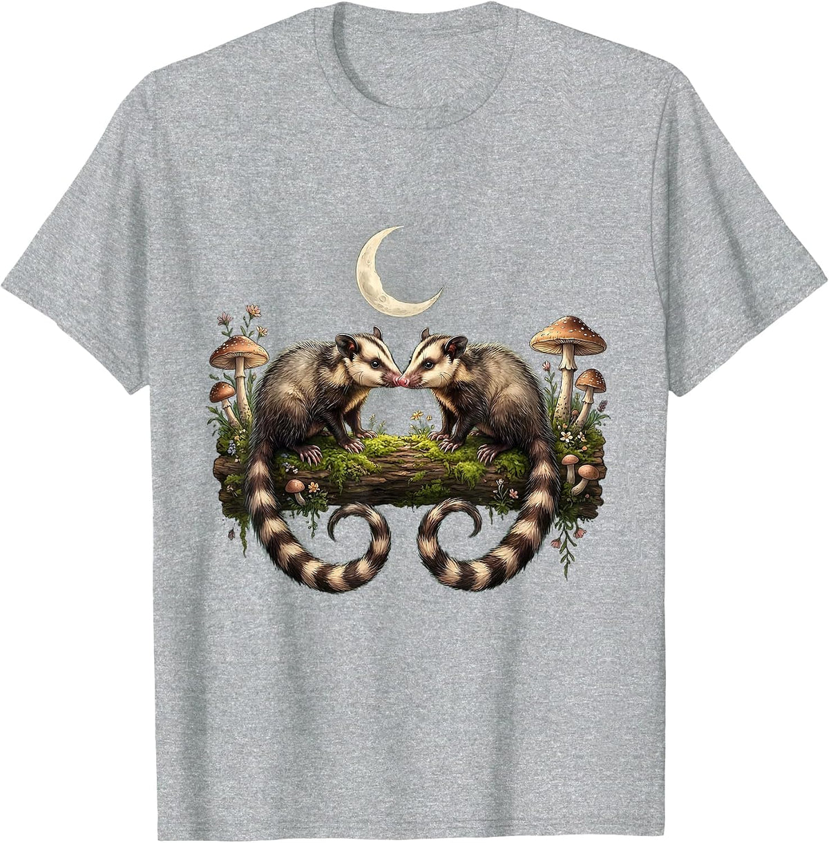 Men's Opossum Standoff on a Log Graphic Tee T-Shirt - Heather Grey