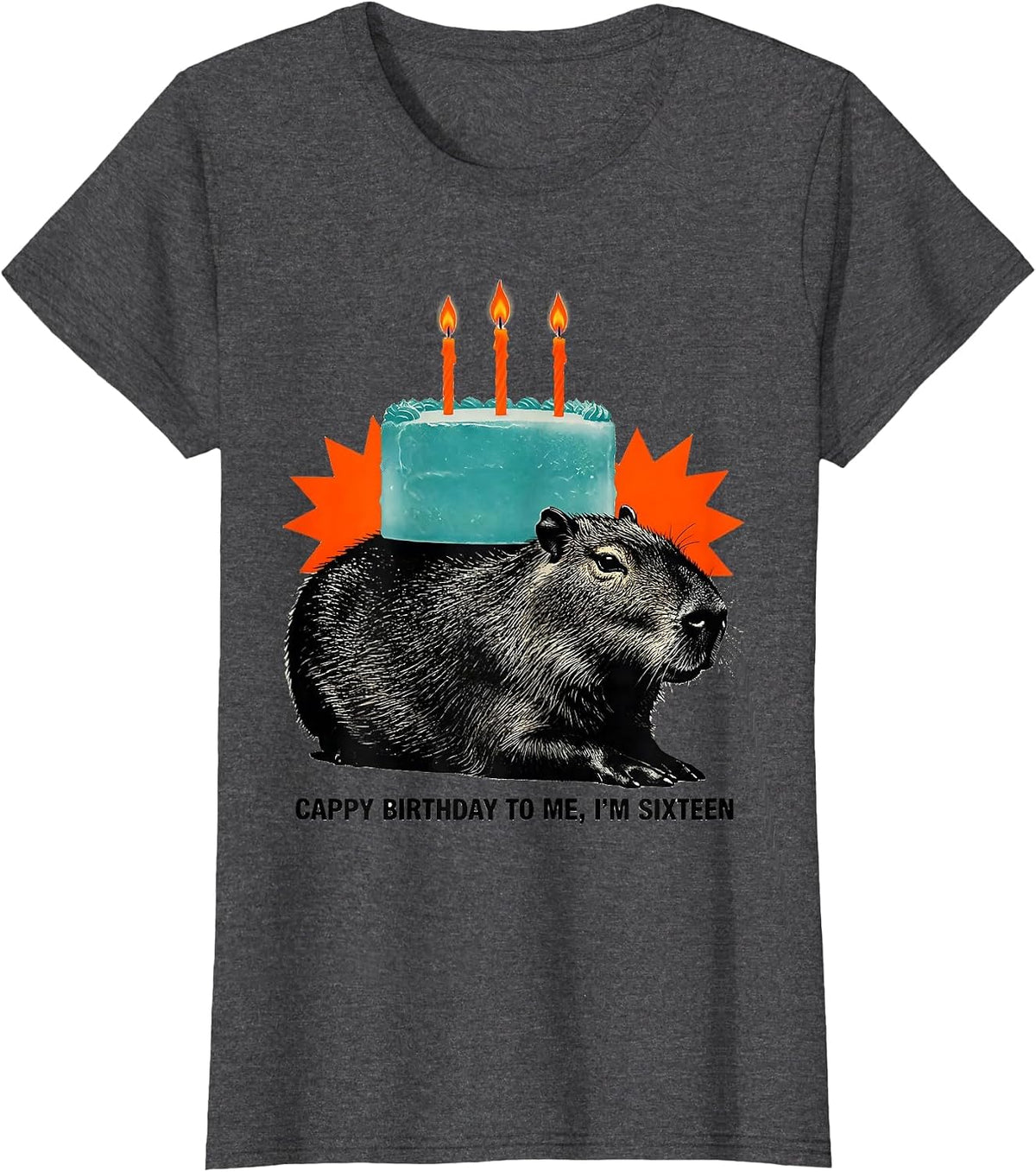 Women's Cappy Birthday To Me I'm Sixteen Cute Kawaii Capybara T-Shirt - Dark Heather Grey