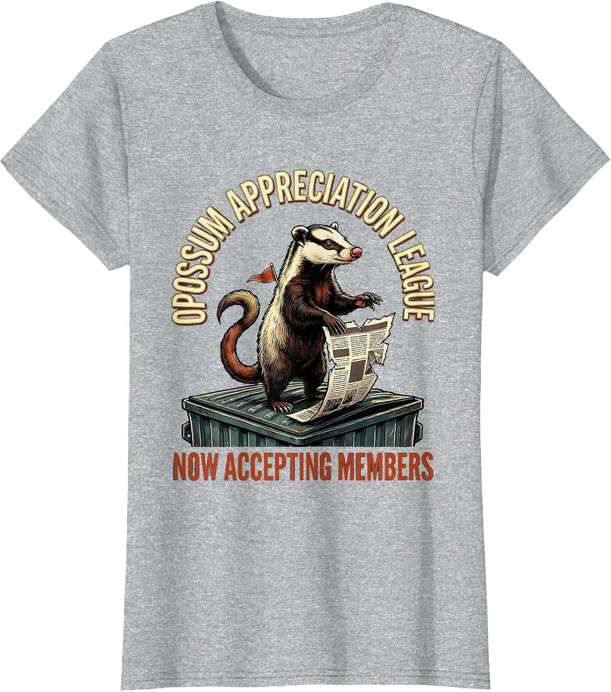 Opossum Appreciation League — Now Accepting Members Funny T-Shirt - Heather Grey