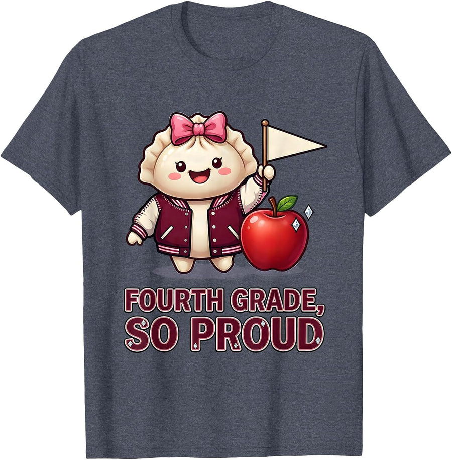 Fourth Grade So Proud Kawaii Dumpling Back to School Girl T-Shirt - Heather Blue