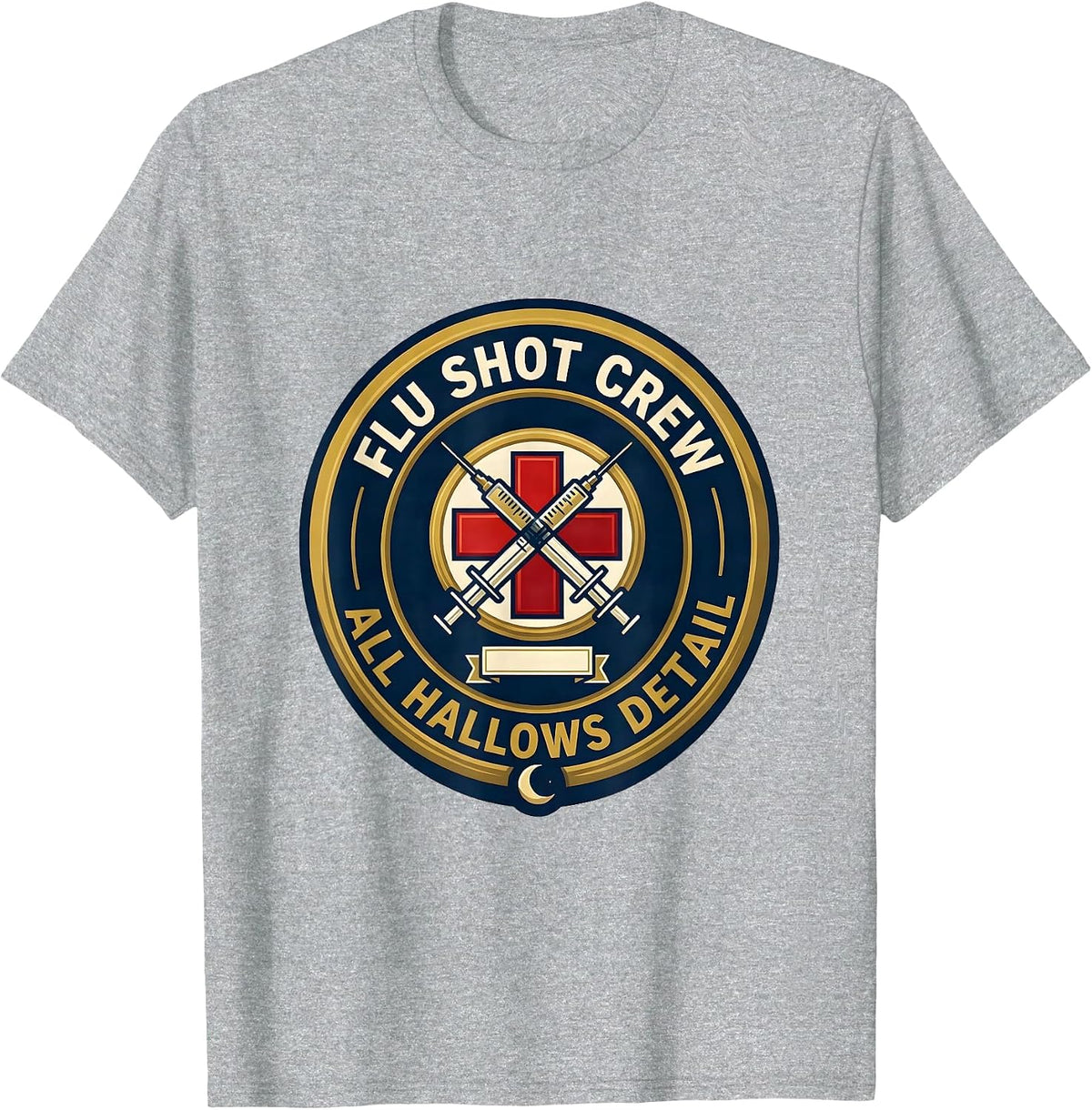Men's Flu Shot Crew All Hallows Detail Funny Nurse Halloween Humor T-Shirt - Heather Grey