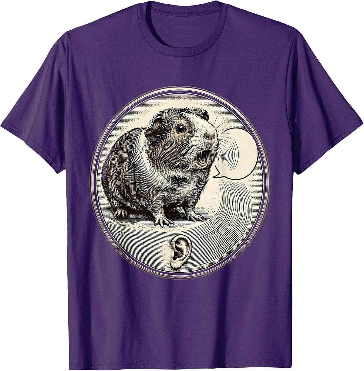 Men's Sealed Guinea Pig Badge Crosshatch Etching Pet Lover Humor T-Shirt - Purple