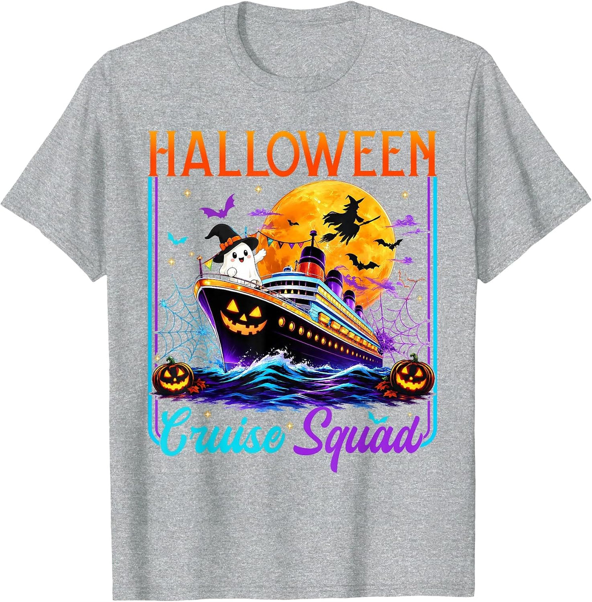 Halloween Cruise Squad Boo Ghosts Witch Horror Cruise Ship T-Shirt - Heather Grey