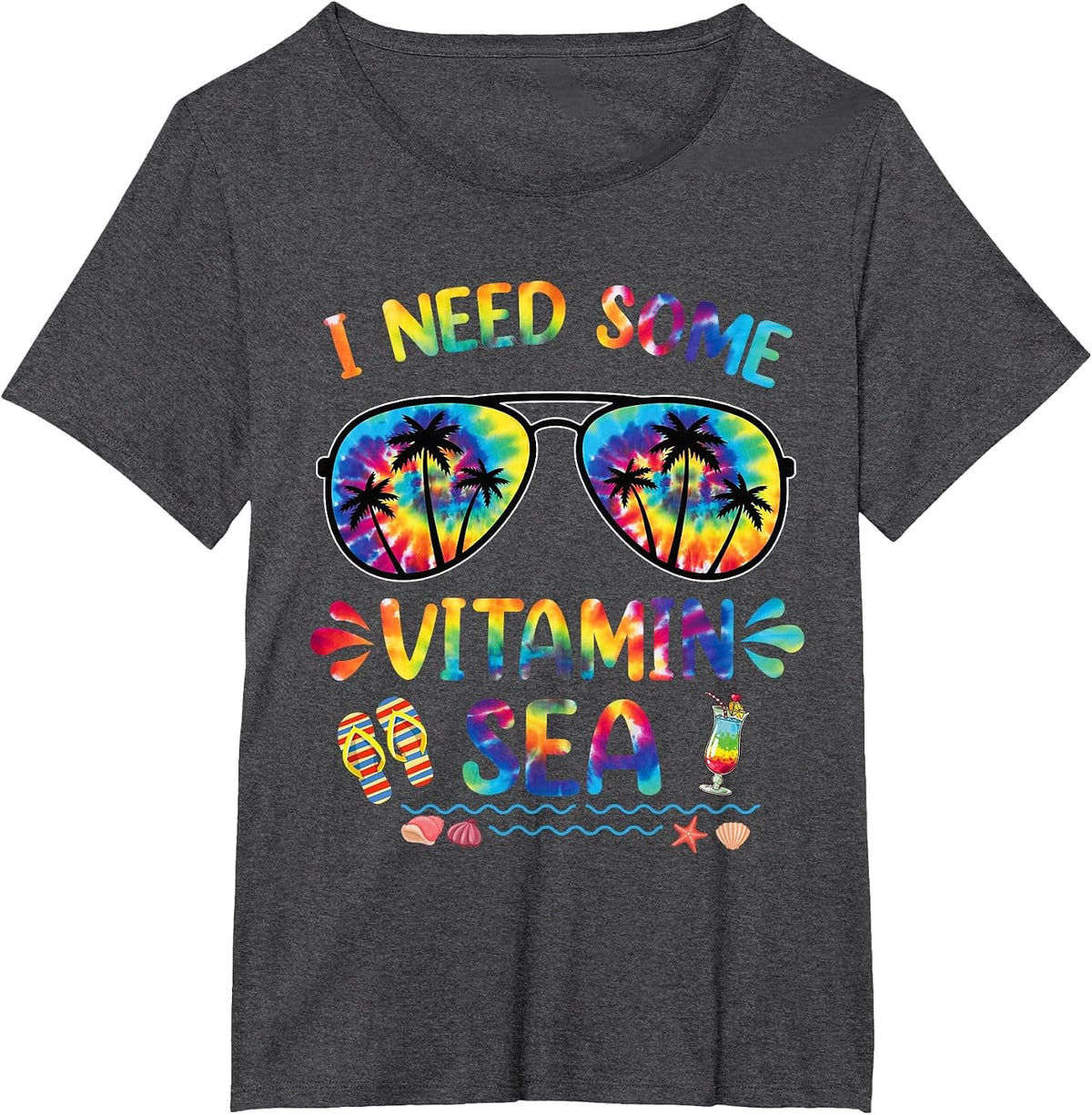 I Need Some Vitamin Sea Cool Summer Saying Beach-min T-Shirt - Dark Heather Grey