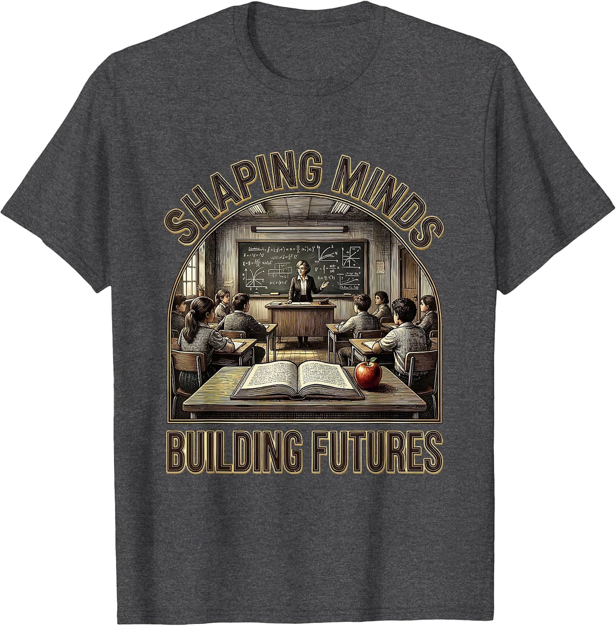 Men's Shaping Minds Building Futures Labor Day Teacher T-Shirt - Dark Heather Grey