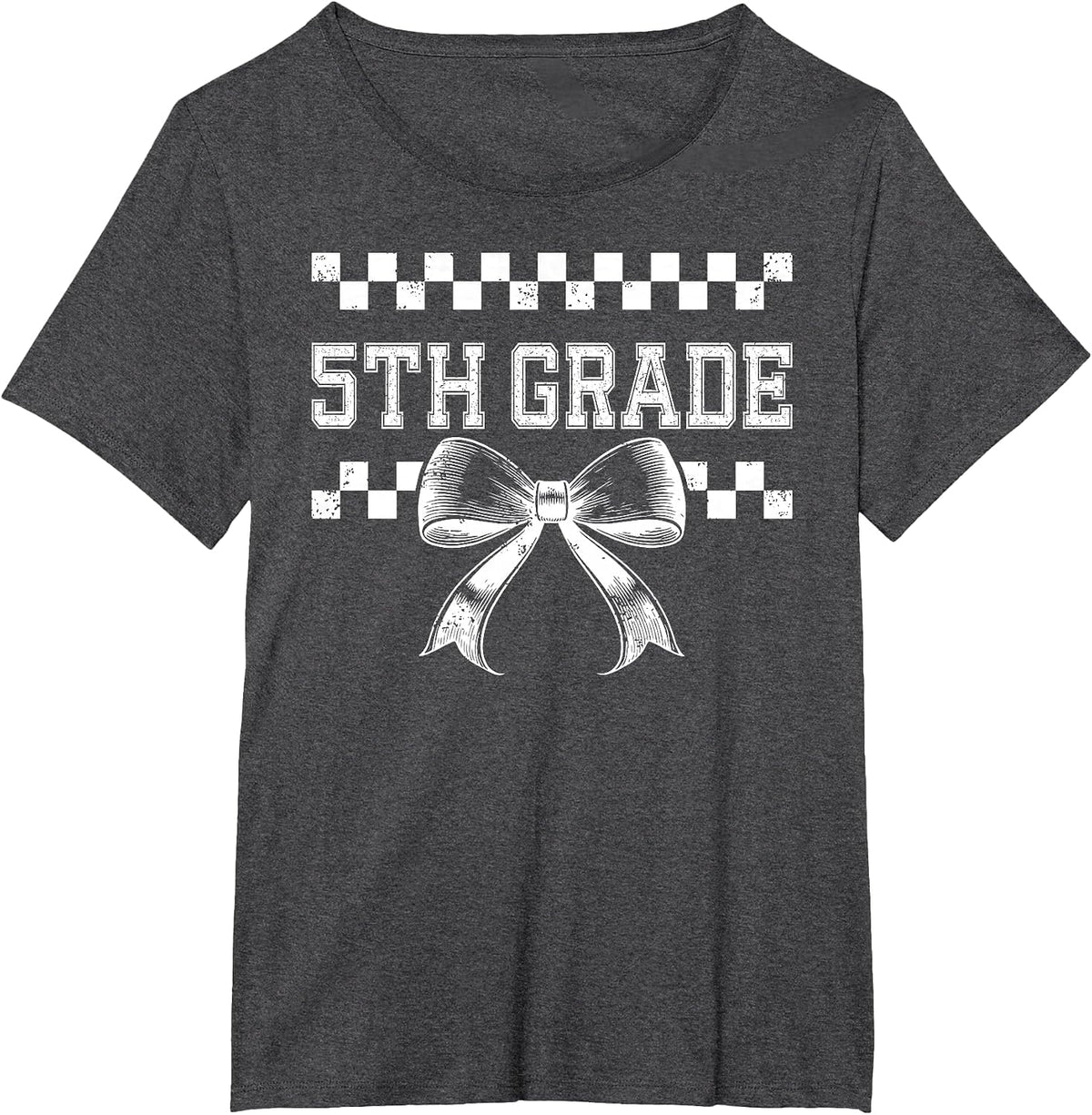 Coquette Bow 5th Grade Teacher Women Kids Preppy Fifth Grade T-Shirt - Dark Heather Grey