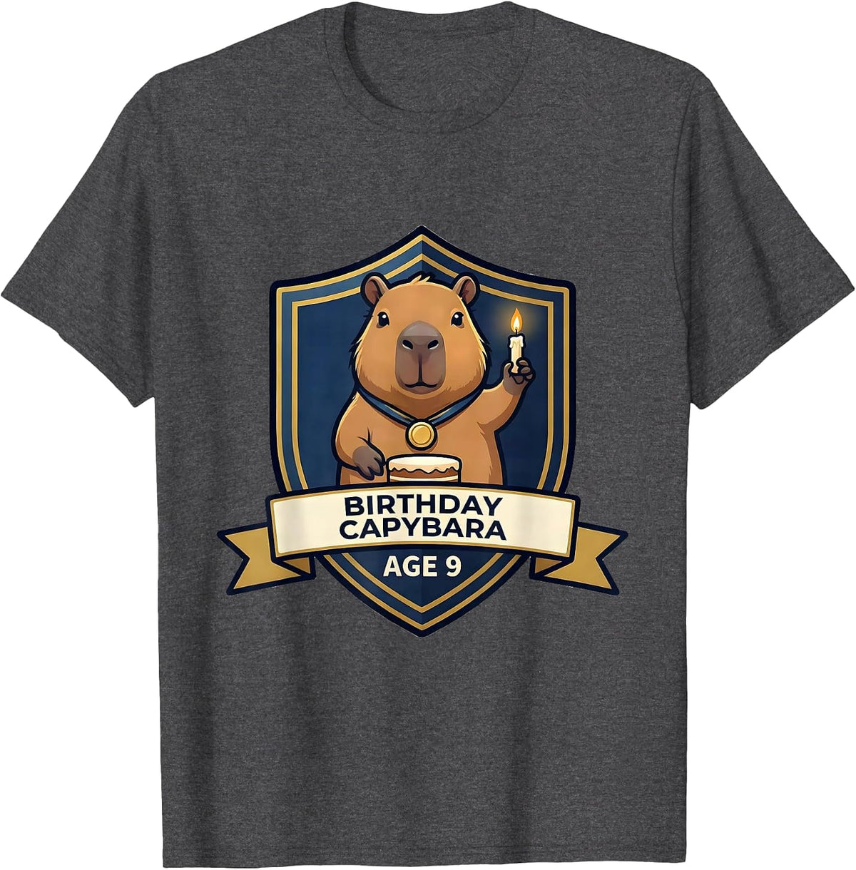 Men's Birthday Capybara Age 9 Kawaii Cute Animal Fan Party T-Shirt - Dark Heather Grey