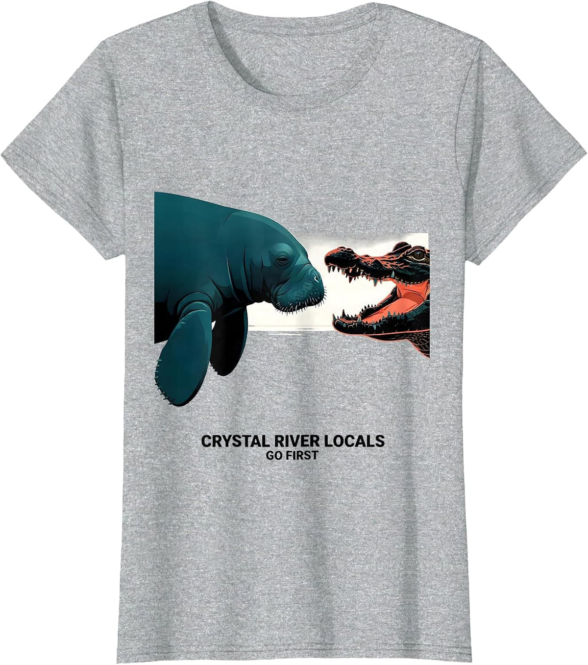 Crystal River Locals Go First Geometric Gulf Coast Manatee T-Shirt - Heather Grey