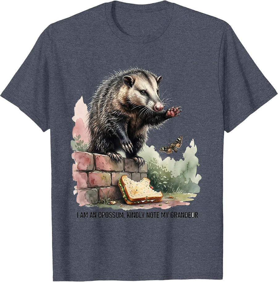 I Am An Opossum Kindly Note My Grandeur Funny T-Shirt - Heather Blue