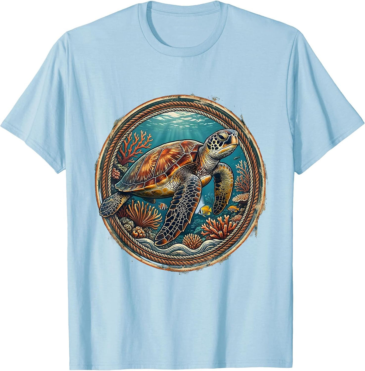 Men's Sea Turtle Coral Reef Mexico Ocean Art T-Shirt - Baby Blue