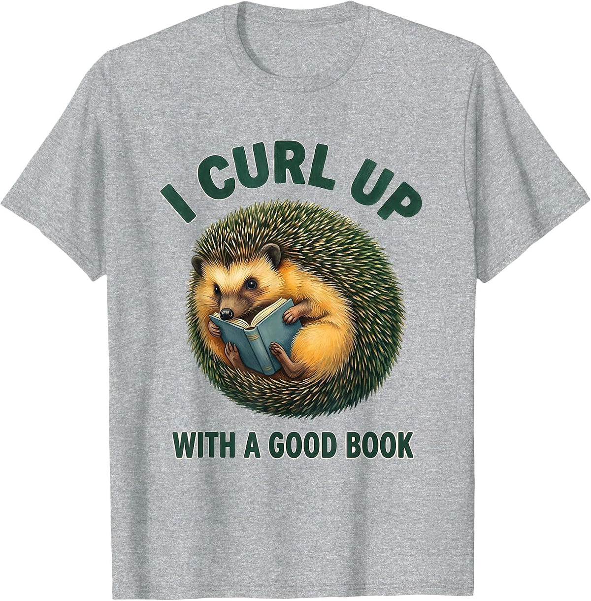 Men's I Curl Up With A Good Book Cute Hedgehog Book Lover Gift T-Shirt - Heather Grey