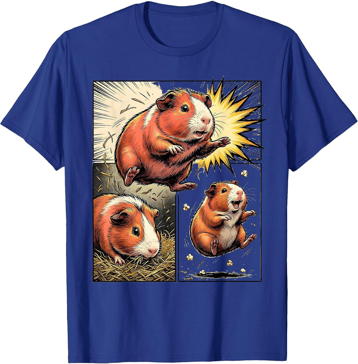 Men's Guinea Pig Comic Book Hero Leap Cavy Lover Humor T-Shirt - Royal Blue