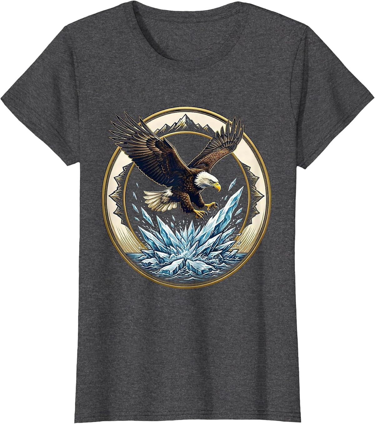 Women's Alaska Bald Eagle Diving Illustration T-Shirt - Dark Heather Grey