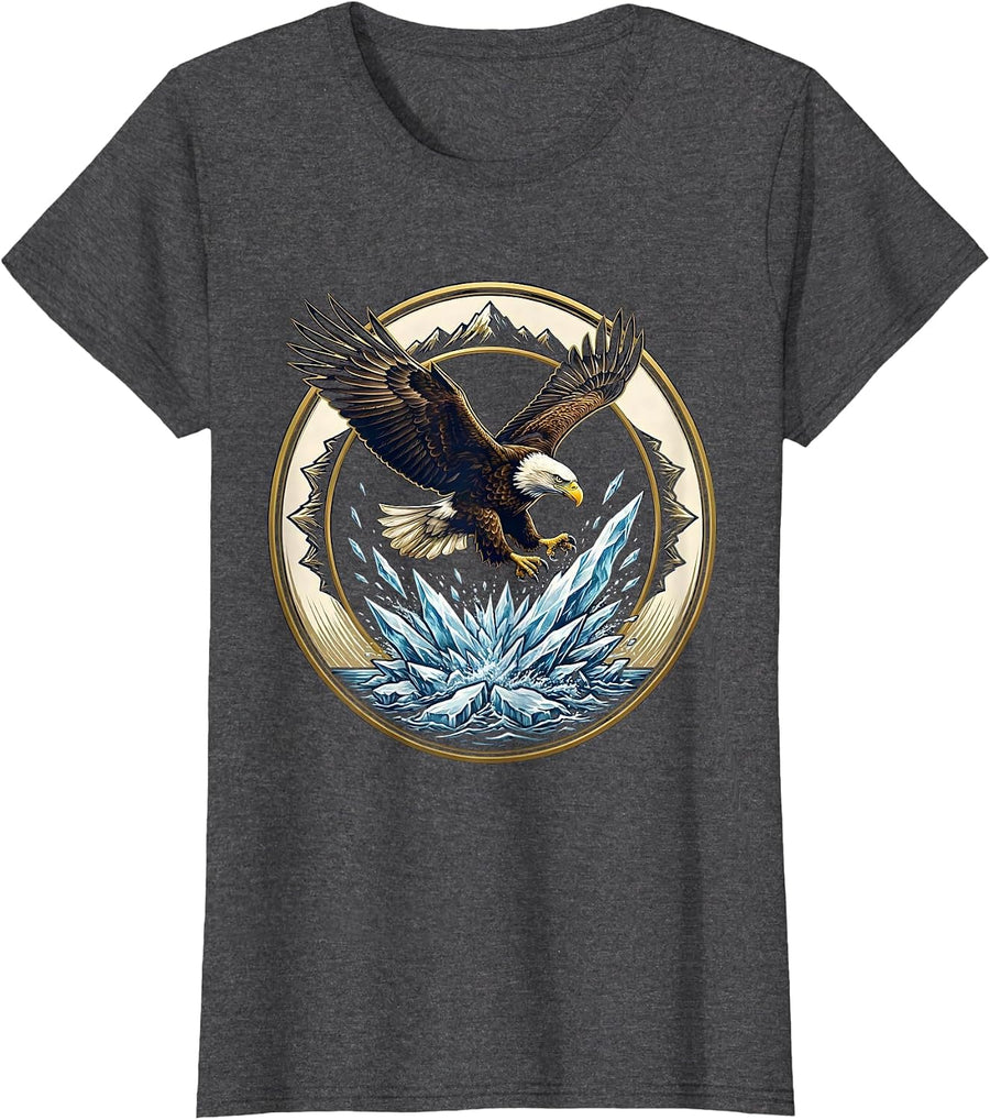 Women's Alaska Bald Eagle Diving Illustration T-Shirt - Dark Heather Grey