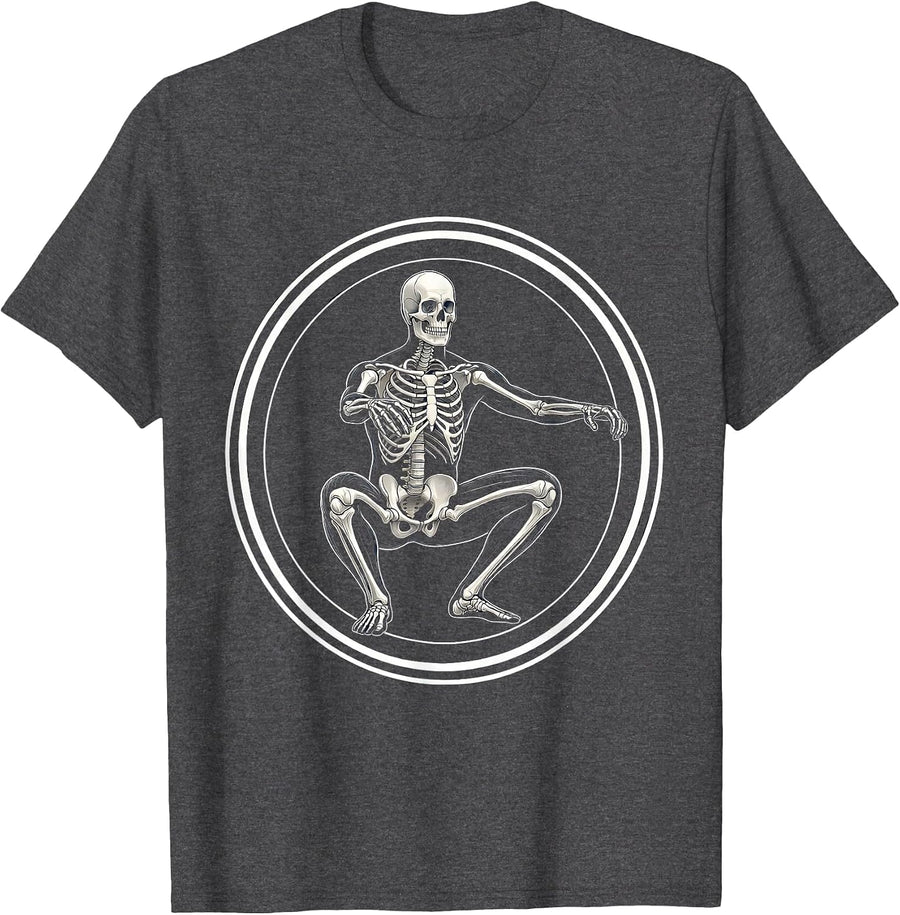 Men's Skeleton Deep Squat Physical Therapy Funny Bone T-Shirt - Dark Heather Grey
