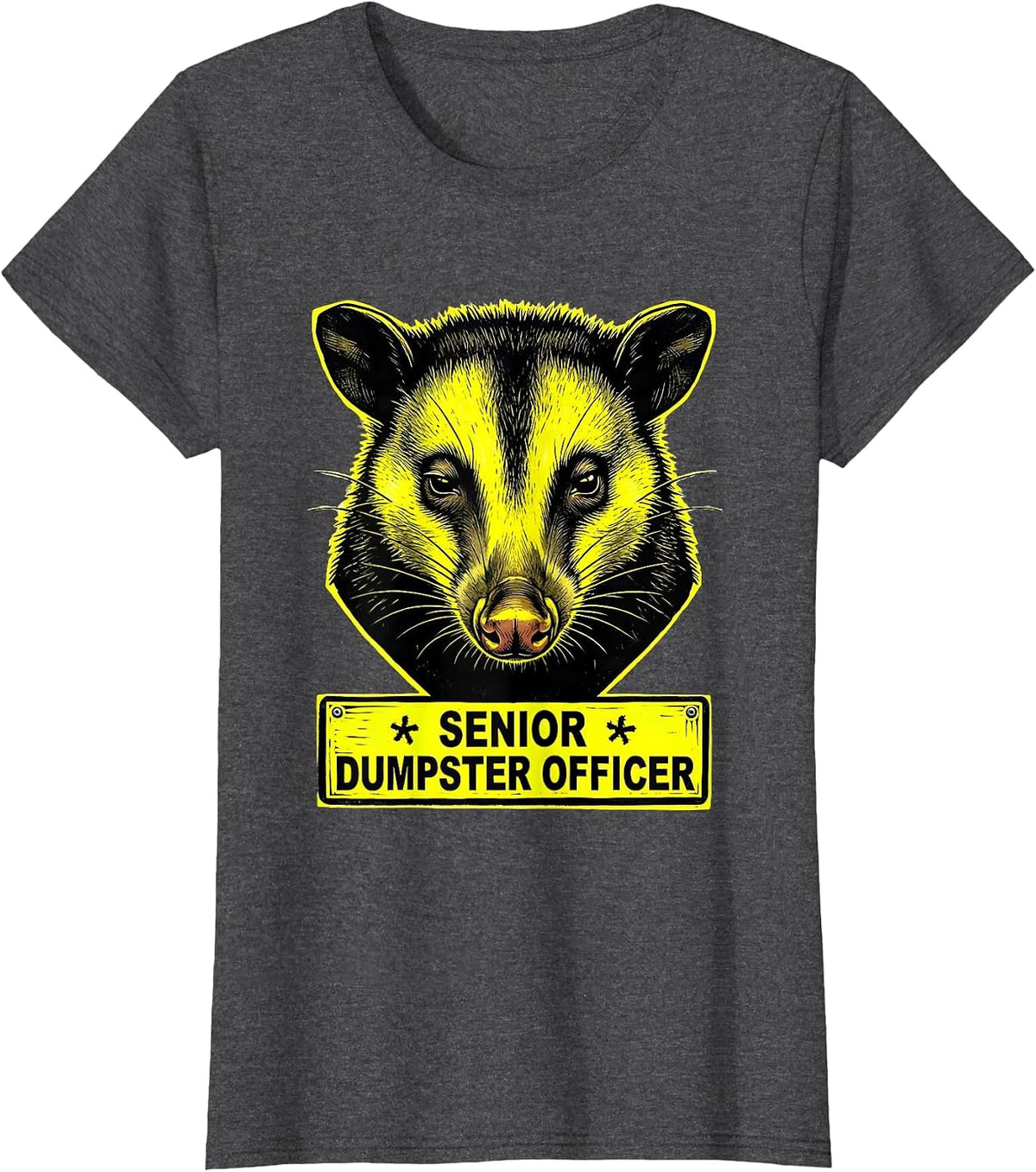 Women's Senior Dumpster Officer Funny Opossum Meme Animal Lover T-Shirt - Dark Heather Grey