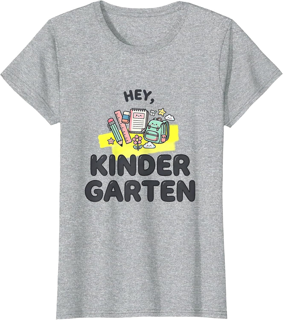 Women's Hey, Kindergarten Kawaii Doodle Back To School Teacher Kids T-Shirt - Heather Grey