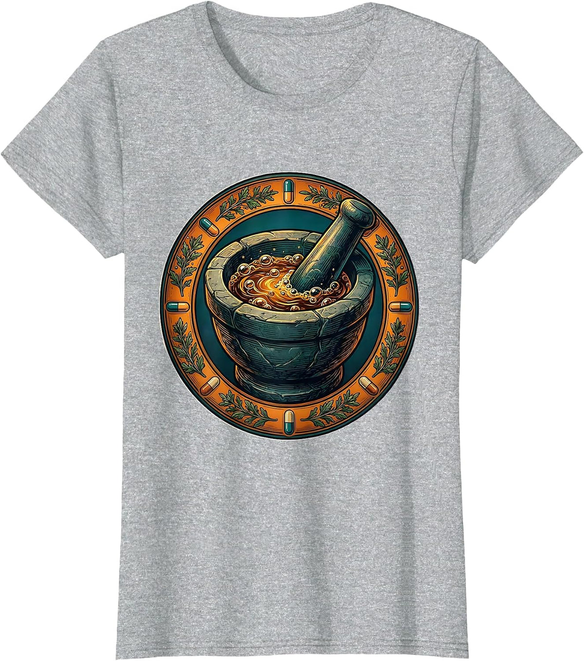 Pharmacy Technician Glowing Mortar and Pestle Art T-Shirt - Heather Grey