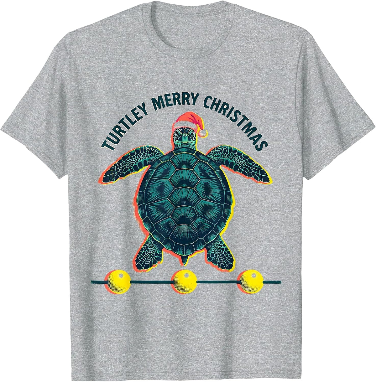 Men's Turtley Merry Christmas Whimsical Sea Turtle Santa Hat T-Shirt - Heather Grey