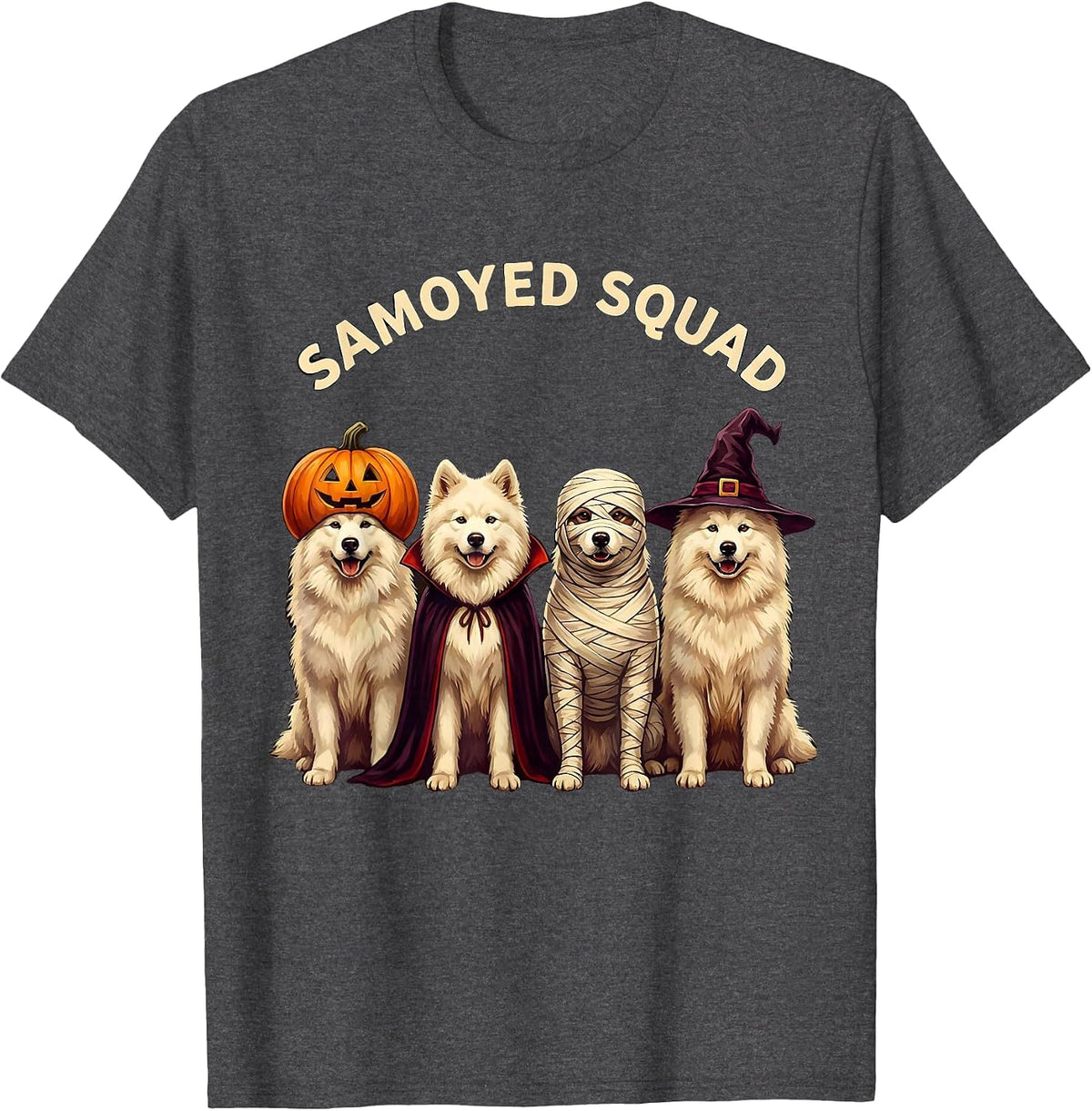 Men's Samoyed Squad Halloween Dog Breed Squad Pumpkin Vampire T-Shirt - Dark Heather Grey