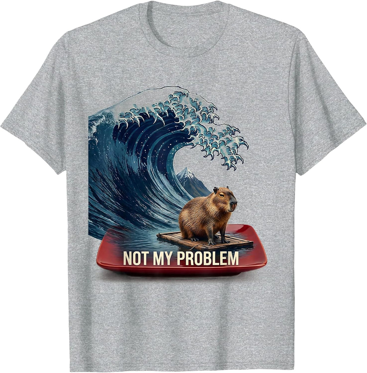 Men's Not My Problem Funny Capybara Japanese Art Ukiyo-e Animal T-Shirt - Heather Grey