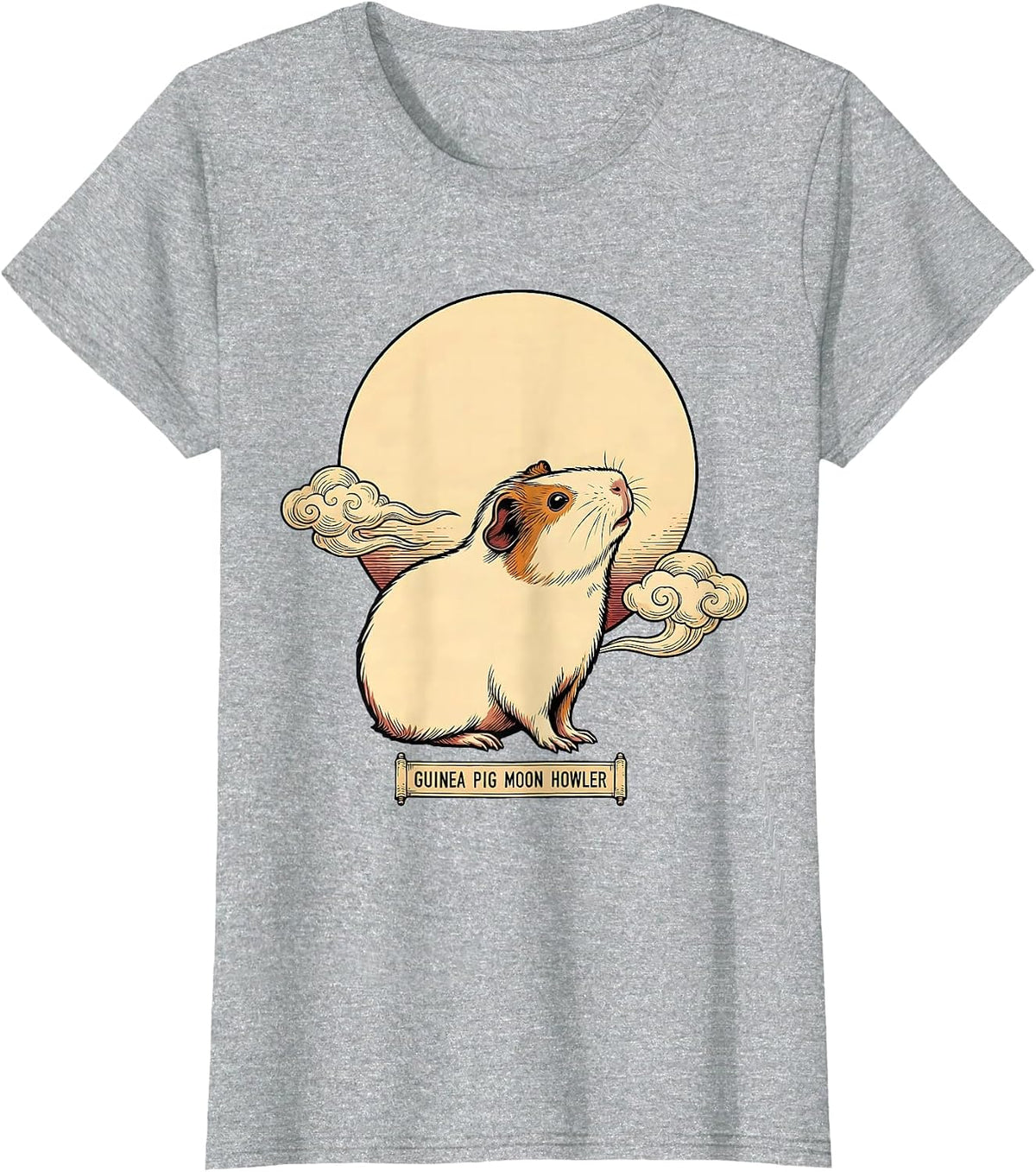 Women's Guinea Pig Moon Howler Ukiyo-e Funny Small Pet Meme T-Shirt - Heather Grey