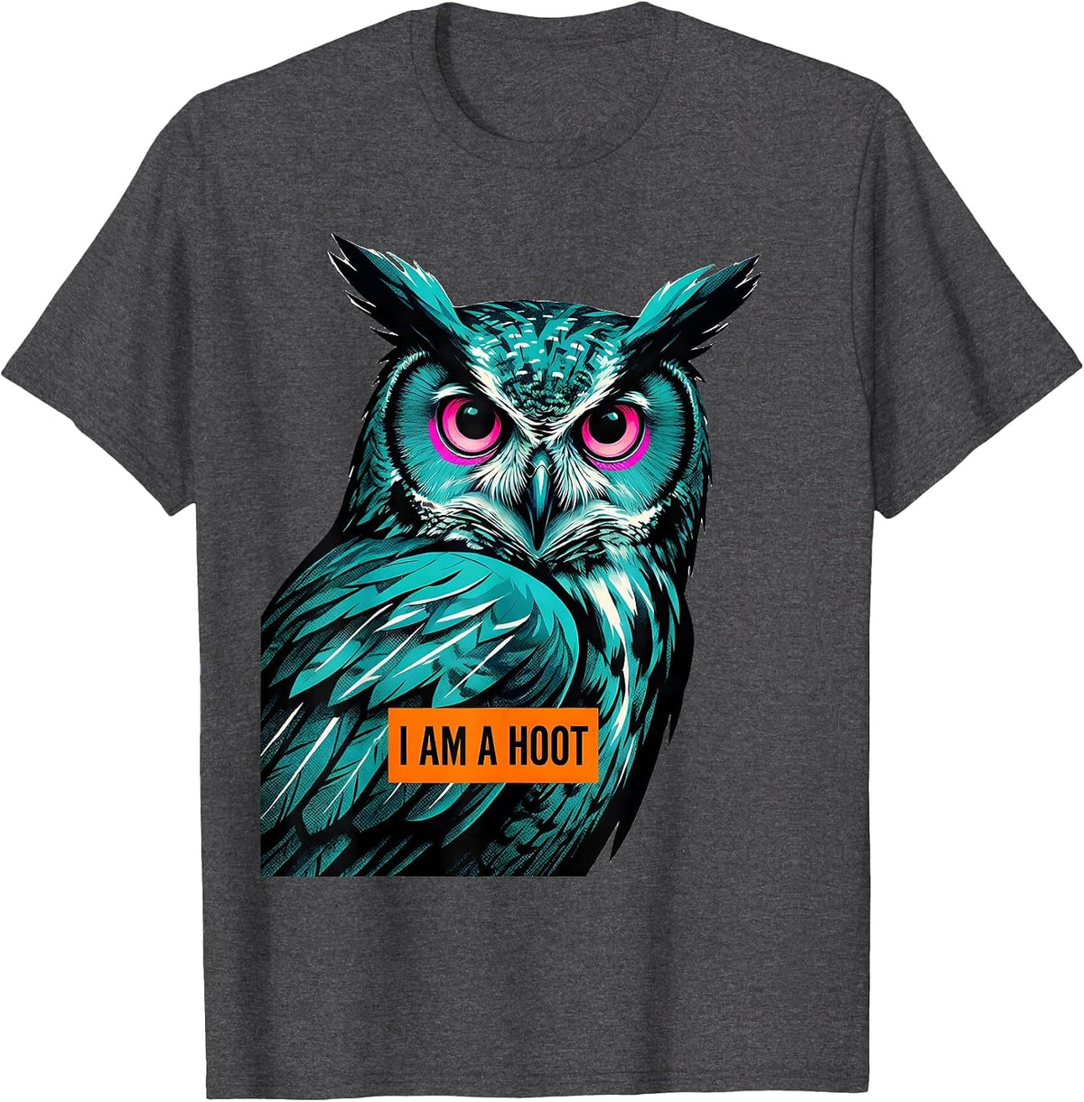 Men's I Am A Hoot Risograph Owl Lover Bird Enthusiast Humor T-Shirt - Dark Heather Grey