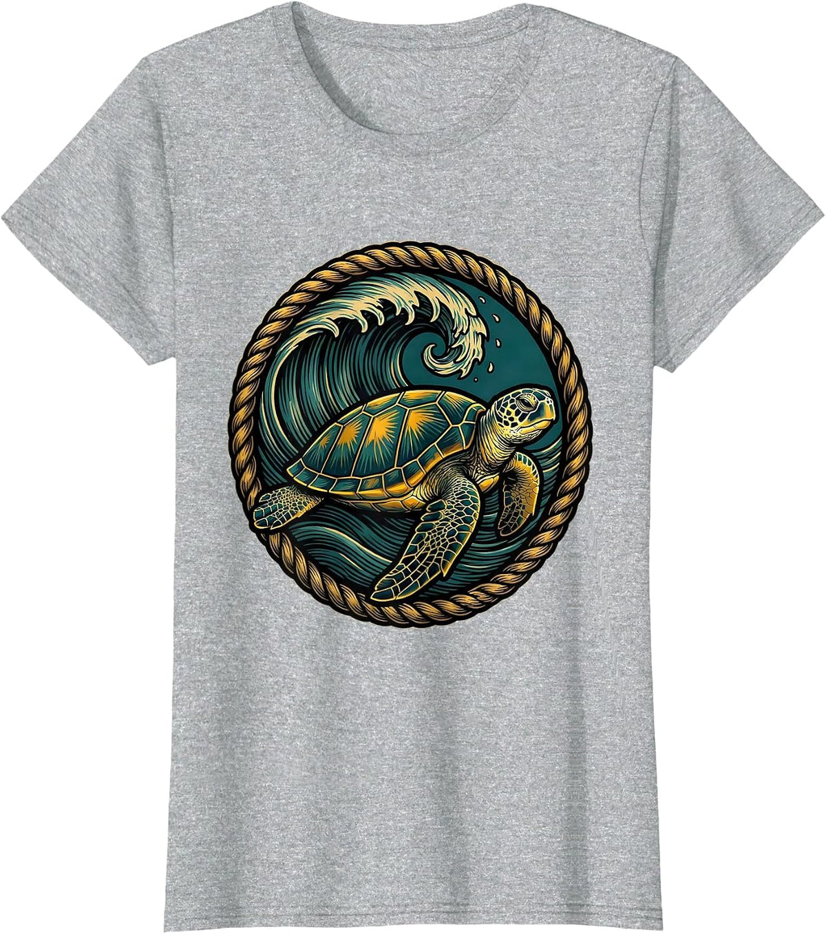 Women's Sea Turtle Under Breaking Wave Surf Design T-Shirt - Heather Grey