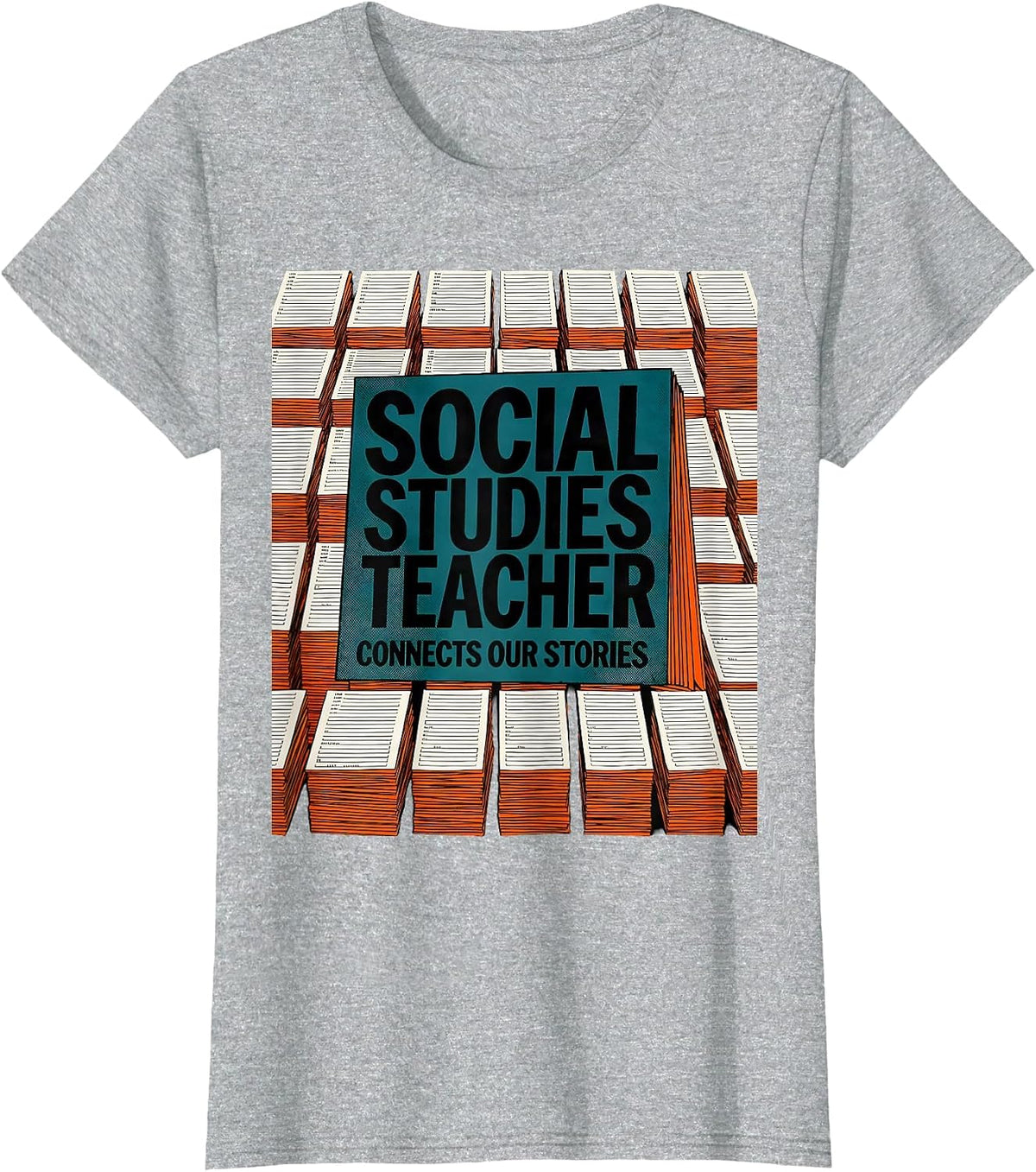 Social Studies Teacher Connects Our Stories Risograph T-Shirt - Heather Grey
